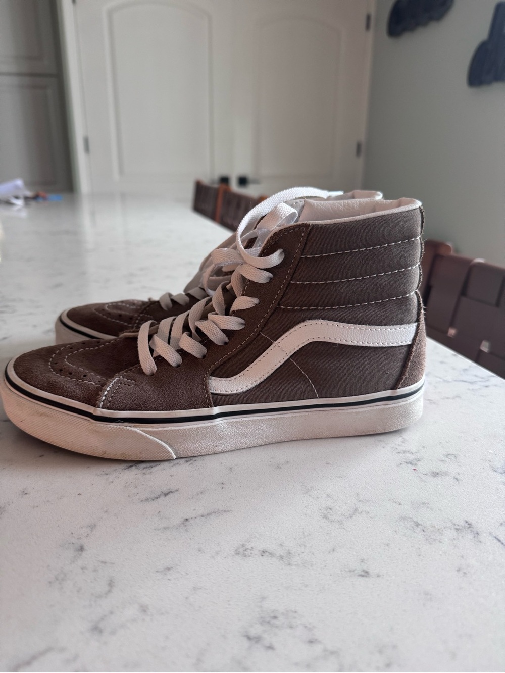 Vans Brown Suede Sk8-Hi High Top Sneakers with White Stripe